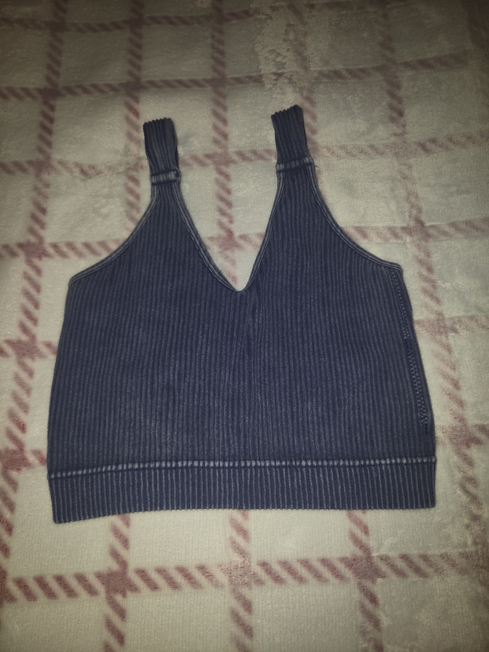 Zenana Outfitters Ribbed V-Neck Crop Tank - Navy Blue